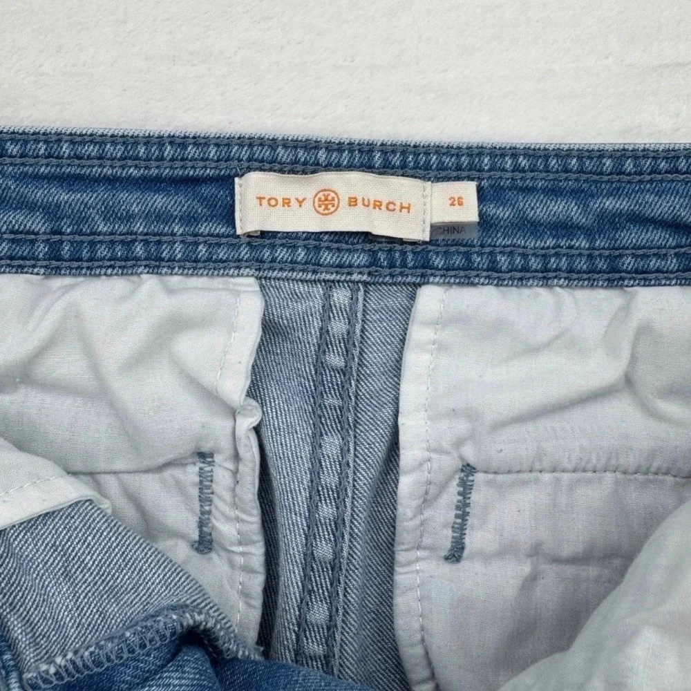 Tory Burch Flare Jeans Women 26 Light Blue Excellent Seam Detail High Rise 61892
